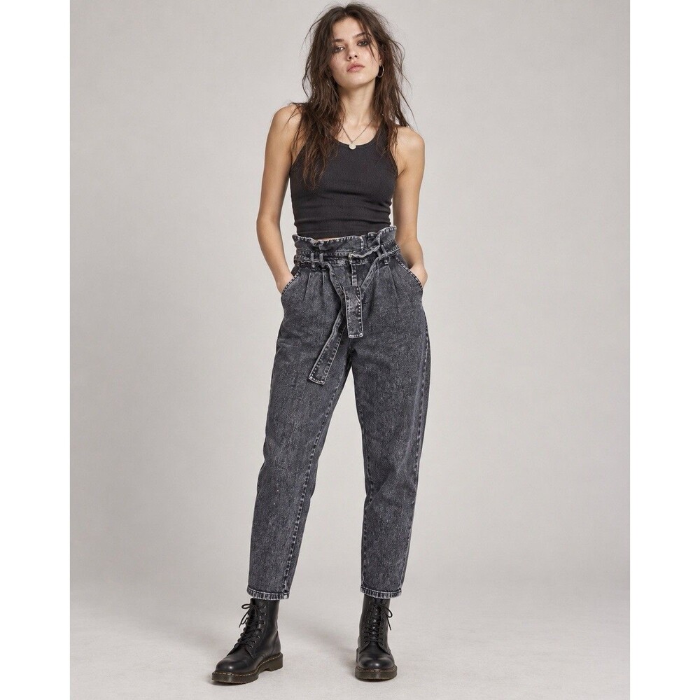 Who What Wear Women's Size 6 Gray Acid Wash Paperbag Waist Jeans